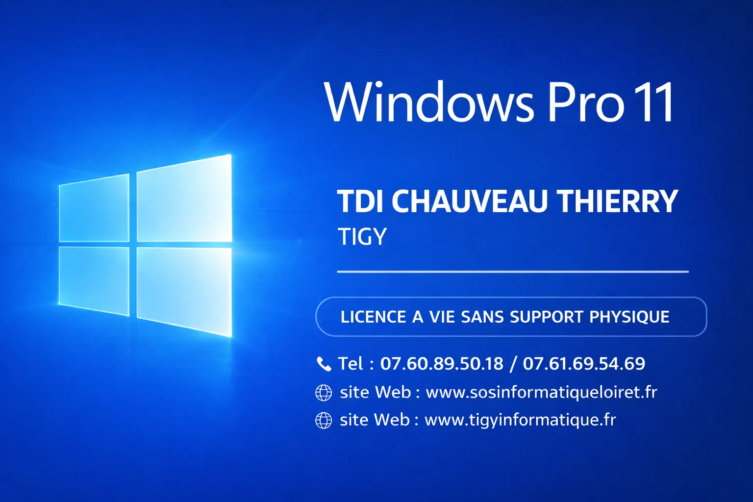 Licence Windows 11 Pro sans clés USB