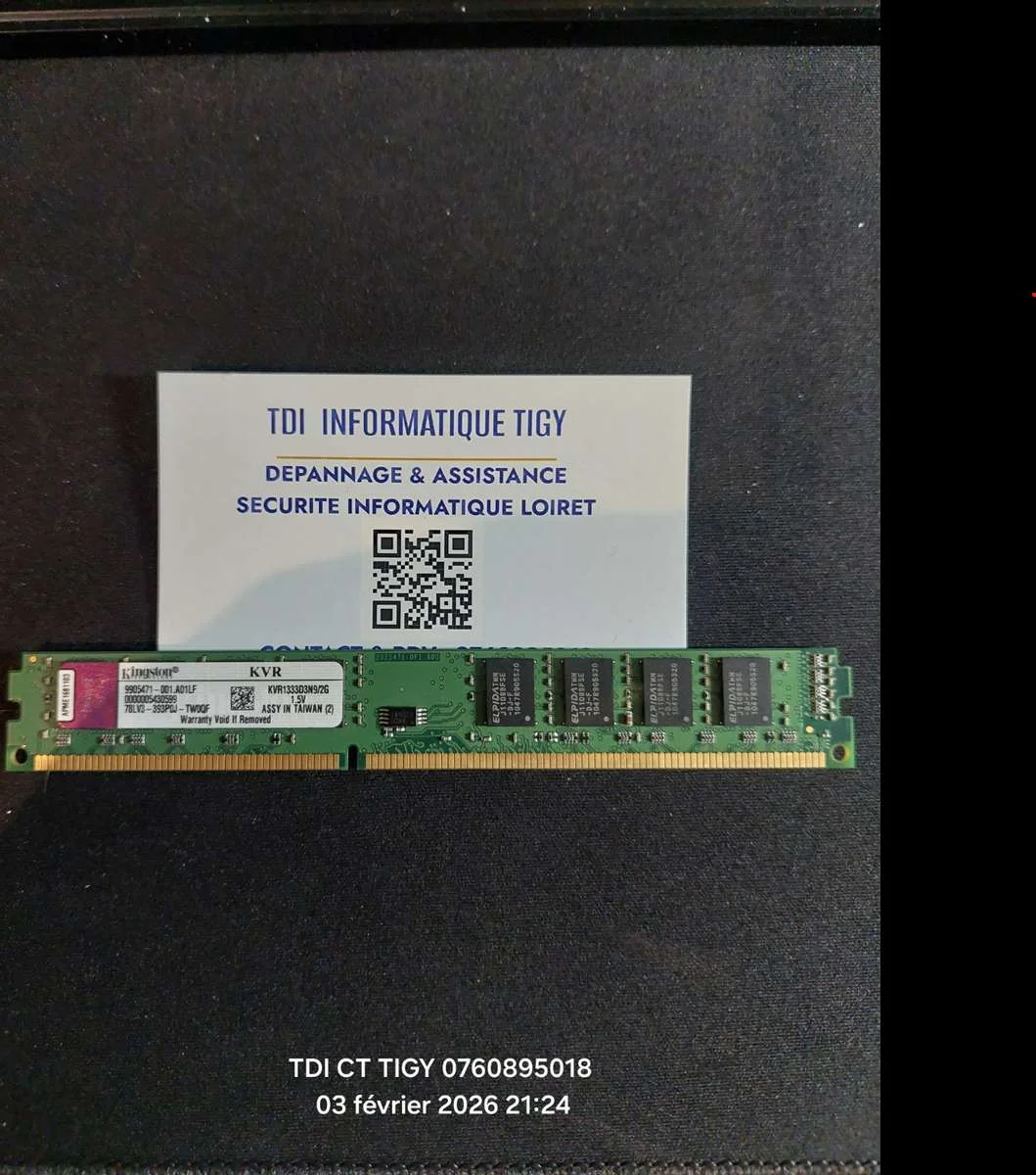 Barettes Mémoire RAM KINGSTON KVR1333D3N9/2G 2 Go 1333 MHz - PC3-10600U 