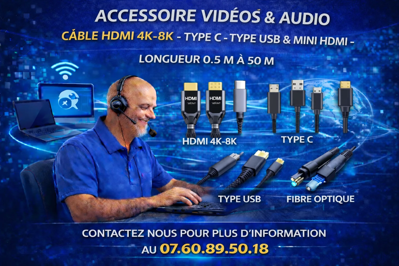 Câble HDMI 4K 8 K 12k vers tout Type de connectique existants