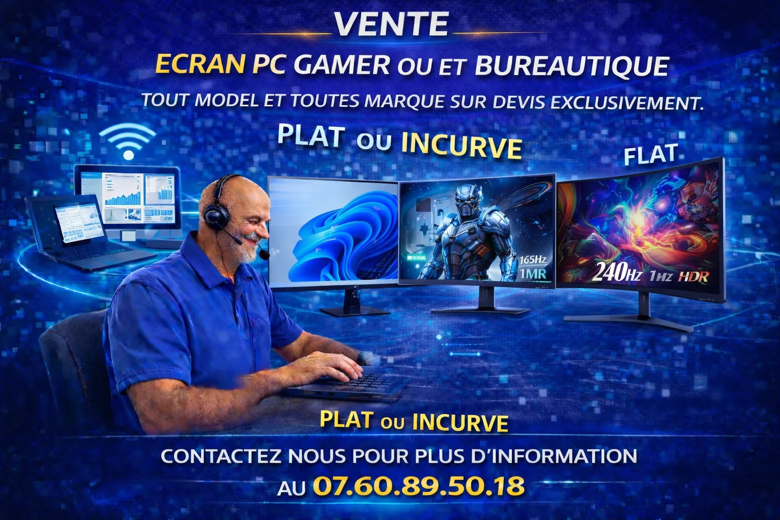 Ecran Pc Gamer ou et bureautique tous models et dimensions plat ou incurve