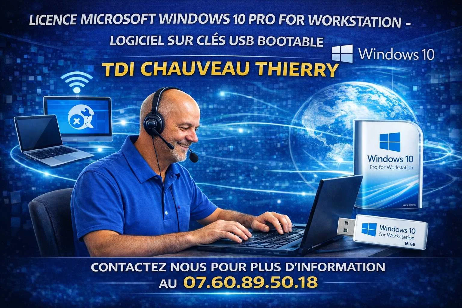 Licence et logiciel Microsoft Windows 10 Pro For Workstation- clés USB bootable