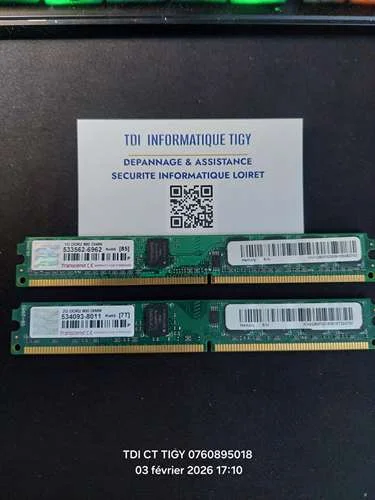 Barrettes de Mémoire Transcend 2G DDR2 800 DIMM - 534093-8011 ROHS 7T lot de 2