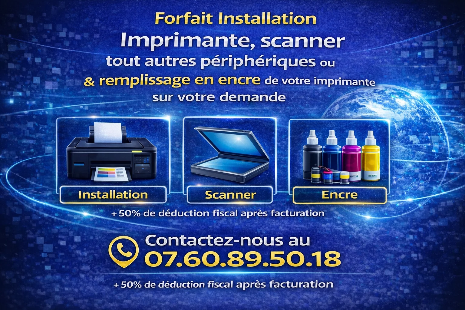 Forfait Installation Imprimante, scanner tout autres périphériques chgt encre ou remplissage