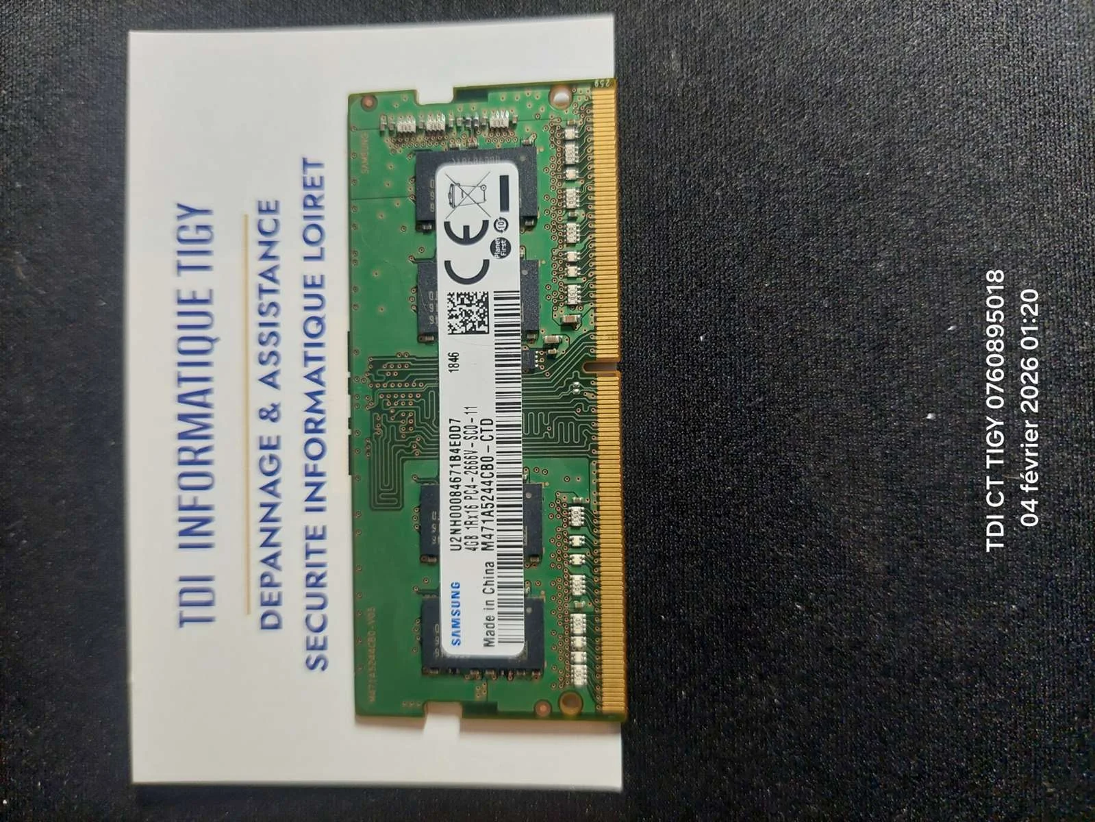 Barette de Mémoire 4GO RAM DDR4 Samsung M471A5244CB0-CTD 1Rx16 PC4-2666V