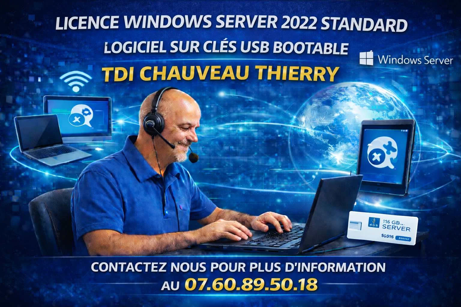 Licence Windows Server 2022 Standard  et Logiciel sur clés USB Bootable